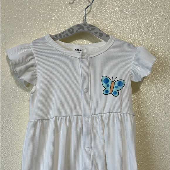 SHEIN White Romper with Blue Butterfly - Picture 2 of 4